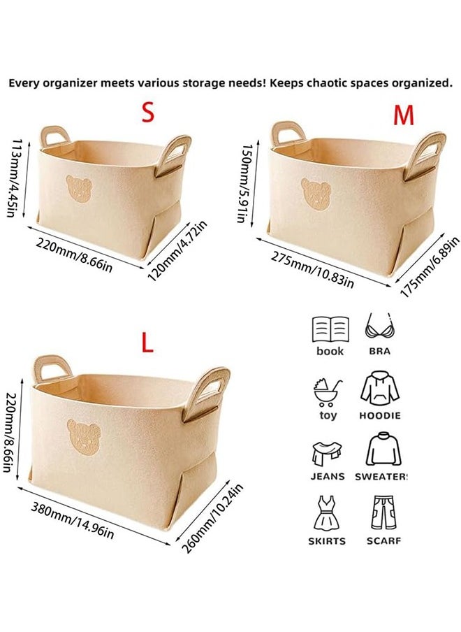 Generic 3-Piece Large Capacity Felt Storage Basket,Folding Wardrobe Storage Box,Multifunctional Storage Box for Shelves, Clothes, Books, Shoes (Size S)  - Image 2
