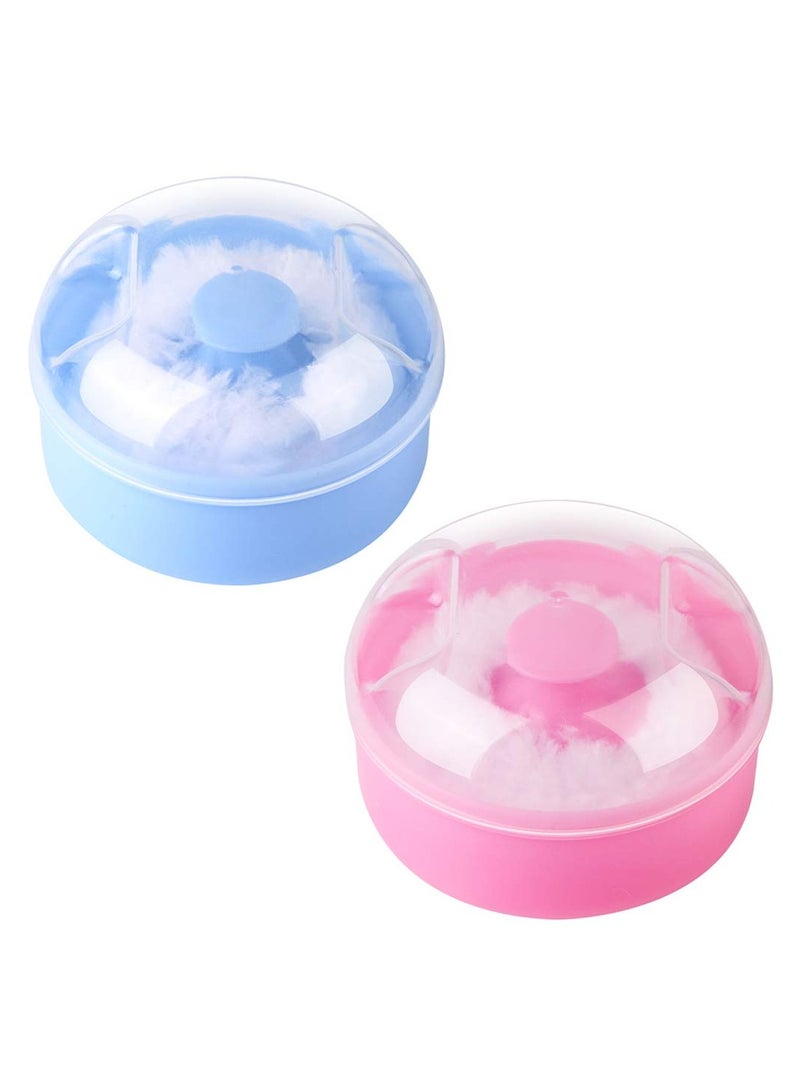 Excefore Storage Body Powder Container, Fluffy Body After-bath Powder Case, Baby Care Face/Body Villus Powder Puff Box, Makeup Cosmetic Talcum Powder Container with Hand Holder 2pcs - Image 1