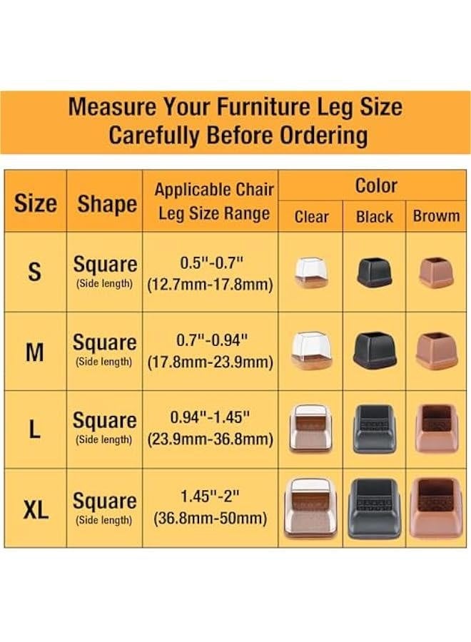32 Pcs Chair Leg Floor Protectors Square, Silicone Chair Leg Protectors for Hardwood Floors, Chair Leg Caps Covers Protect Wooden Floors from Scratching, Thick, Won't Tear (Fit: 0.94''–1.45'') - Image 2