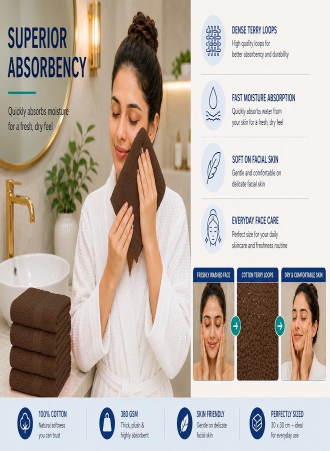 THE HAPPY POD Bath Bliss Essentials Face Towel Pack Cotton | 380 GSM | 30 cm x 30 cm | 4 Pc Pack | Chocolate - Image 5