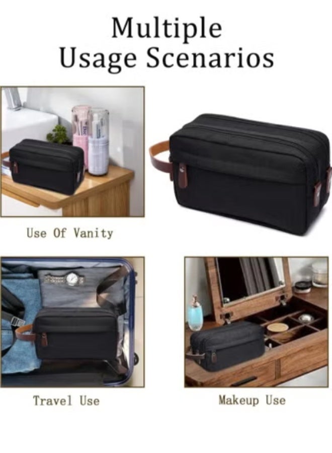 حقيبة أدوات الزينة، حقيبة سفر صغيرة ذات حجرتين ومقاومة للماء، حقيبة تخزين محمولة للرجال والنساء (أسود) - Image 3