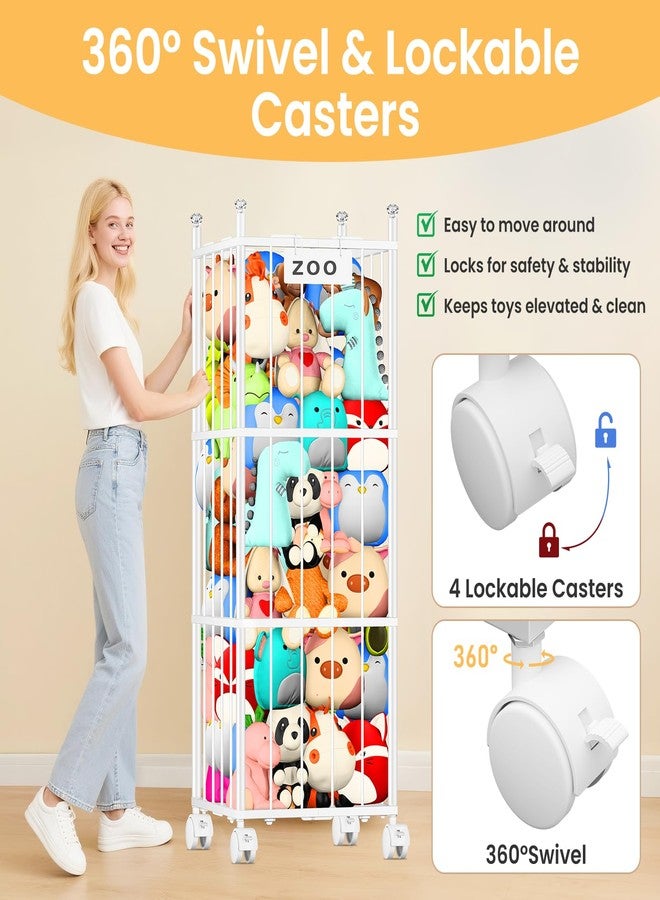 TomCare Extra Large Stuffed Animal Storage Metal Storage Organizer with 4 Lockable Wheels Space Saving Stuffed Animals Holder for Playroom Bedroom - Image 3