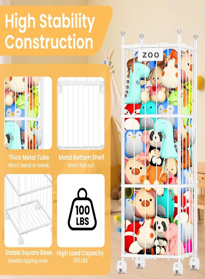 TomCare Extra Large Stuffed Animal Storage Metal Storage Organizer with 4 Lockable Wheels Space Saving Stuffed Animals Holder for Playroom Bedroom - Image 4