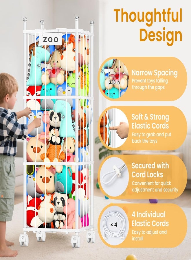 TomCare Extra Large Stuffed Animal Storage Metal Storage Organizer with 4 Lockable Wheels Space Saving Stuffed Animals Holder for Playroom Bedroom - Image 5