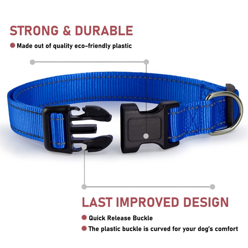BOOMIBOO Reflective Dog Collar with Buckle Adjustable Safety Nylon Collars for Small Medium Large Dogs, Navy Blue S - Image 2