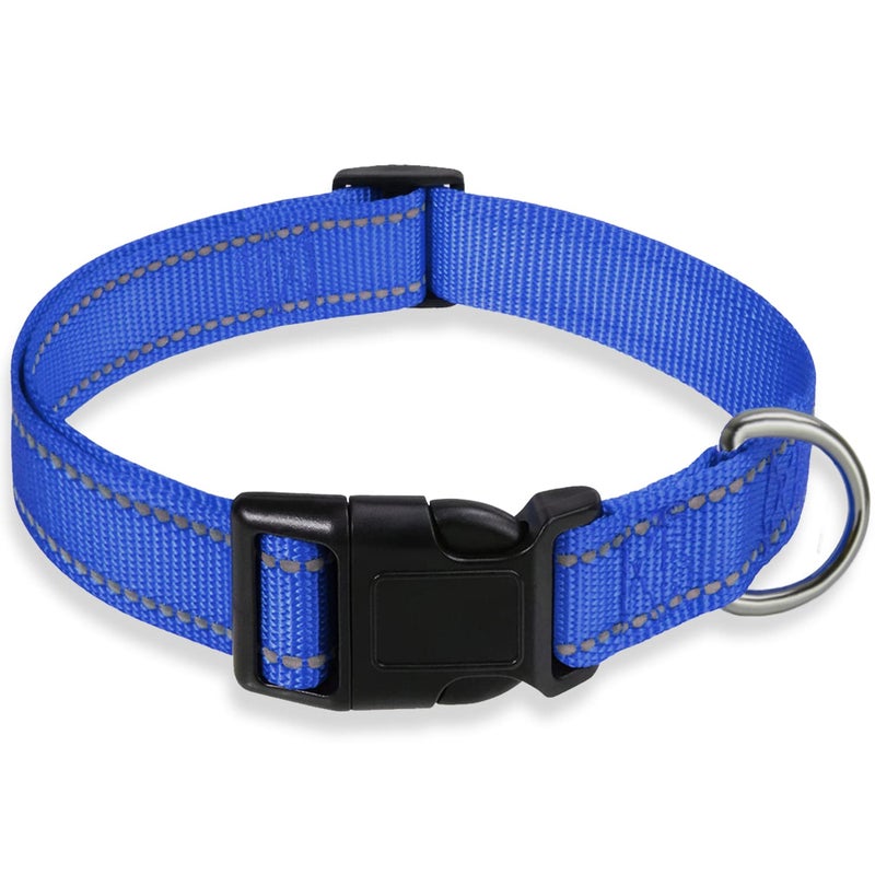 BOOMIBOO Reflective Dog Collar with Buckle Adjustable Safety Nylon Collars for Small Medium Large Dogs, Navy Blue S - Image 1