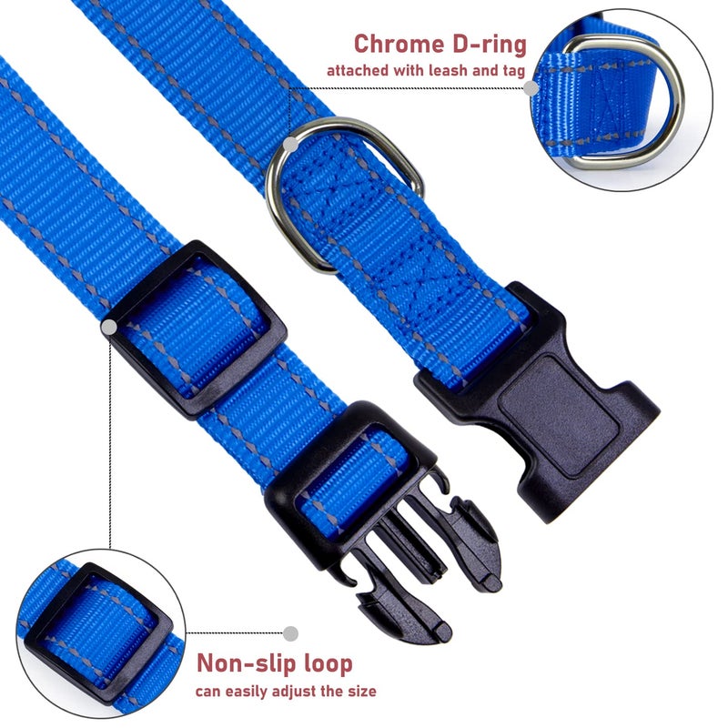 BOOMIBOO Reflective Dog Collar with Buckle Adjustable Safety Nylon Collars for Small Medium Large Dogs, Navy Blue S - Image 3
