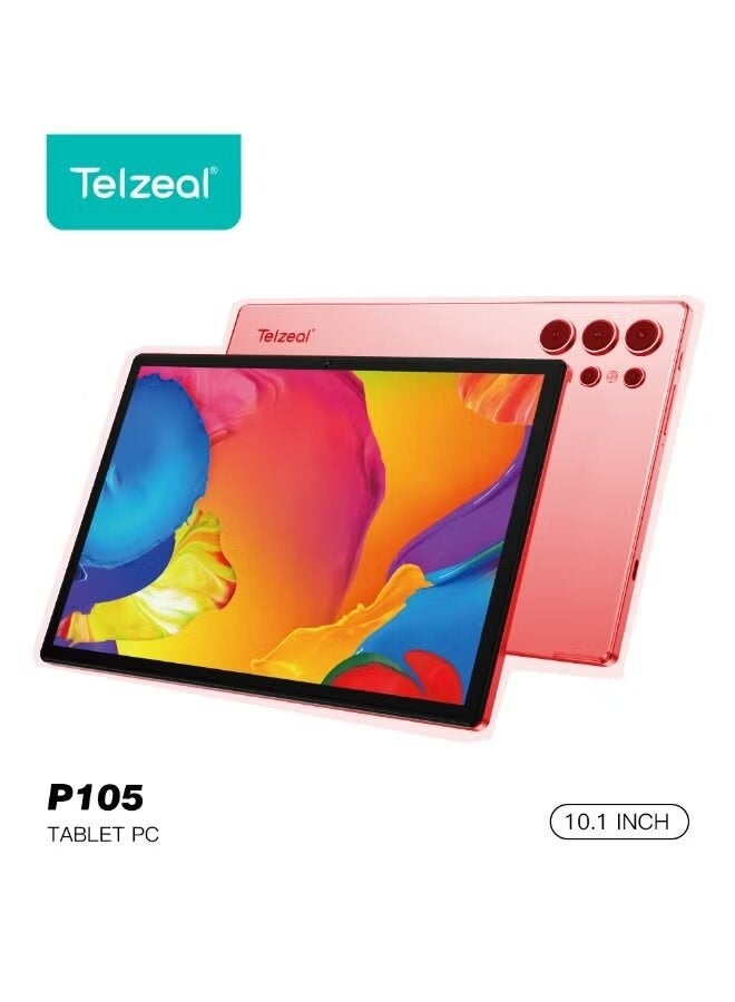 Telzeal P105 جهاز لوحي أندرويد 10.1 بوصة 12GB رام 512GB روم بطارية 10000mAh كاميرا خلفية 20MP كاميرا أمامية 18MP واي فاي مع لوحة مفاتيح وفأرة لاسلكية شاشة HD 10.1 بوصة تخزين كبير للدراسة والعمل والترفيه باللون الوردي - Image 1