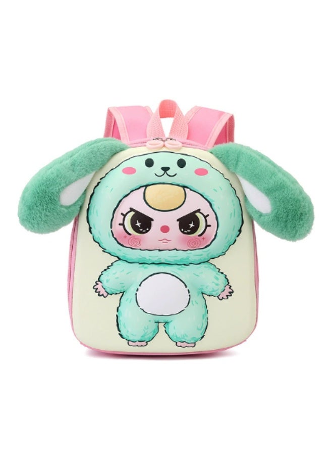 New style cute children's backpack with adorable plush toy. Large-ear cartoon backpack for kindergarten (green) - Image 1