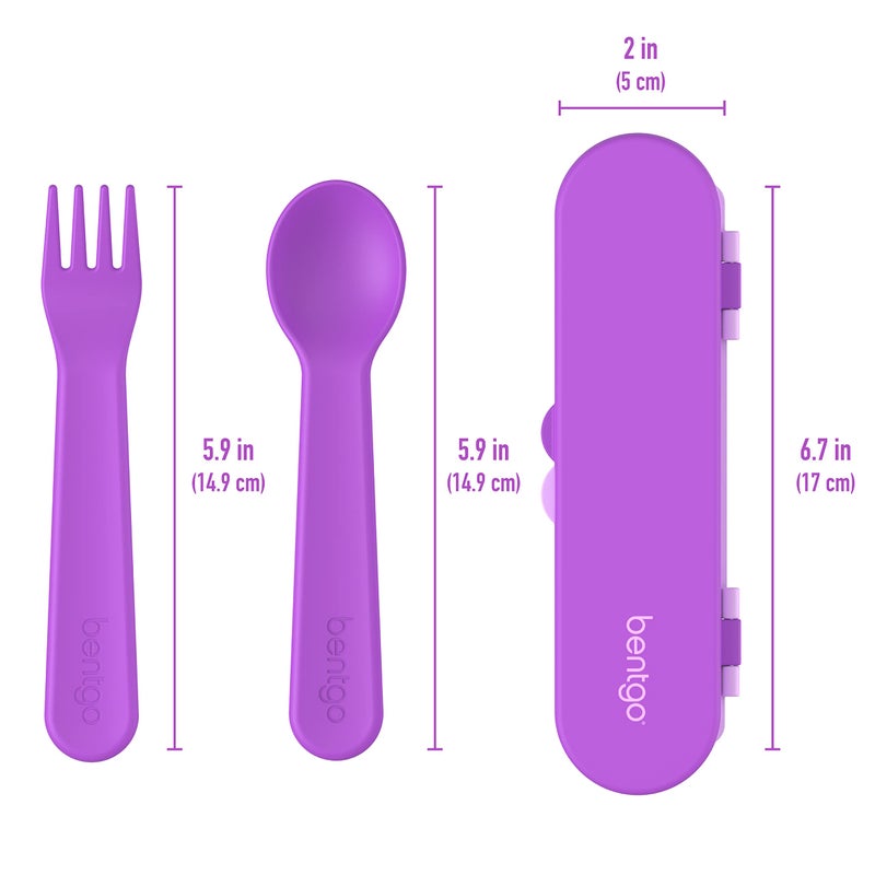 Bentgo Kids Utensil Set - Reusable Plastic Fork, Spoon & Storage Case - BPA-Free Materials, Easy-Grip Handles, Dishwasher Safe - Ideal for School Lunch, Travel, & Outdoors (Purple) - Image 5