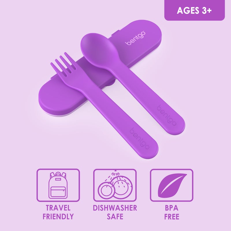 Bentgo Kids Utensil Set - Reusable Plastic Fork, Spoon & Storage Case - BPA-Free Materials, Easy-Grip Handles, Dishwasher Safe - Ideal for School Lunch, Travel, & Outdoors (Purple) - Image 3