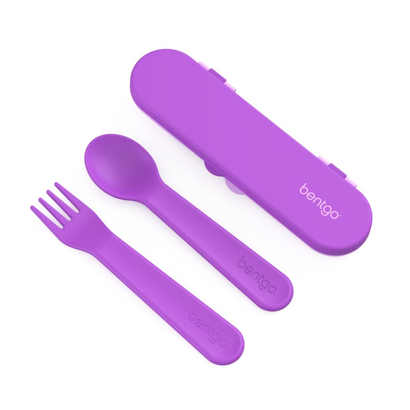 Bentgo Kids Utensil Set - Reusable Plastic Fork, Spoon & Storage Case - BPA-Free Materials, Easy-Grip Handles, Dishwasher Safe - Ideal for School Lunch, Travel, & Outdoors (Purple) - Image 1