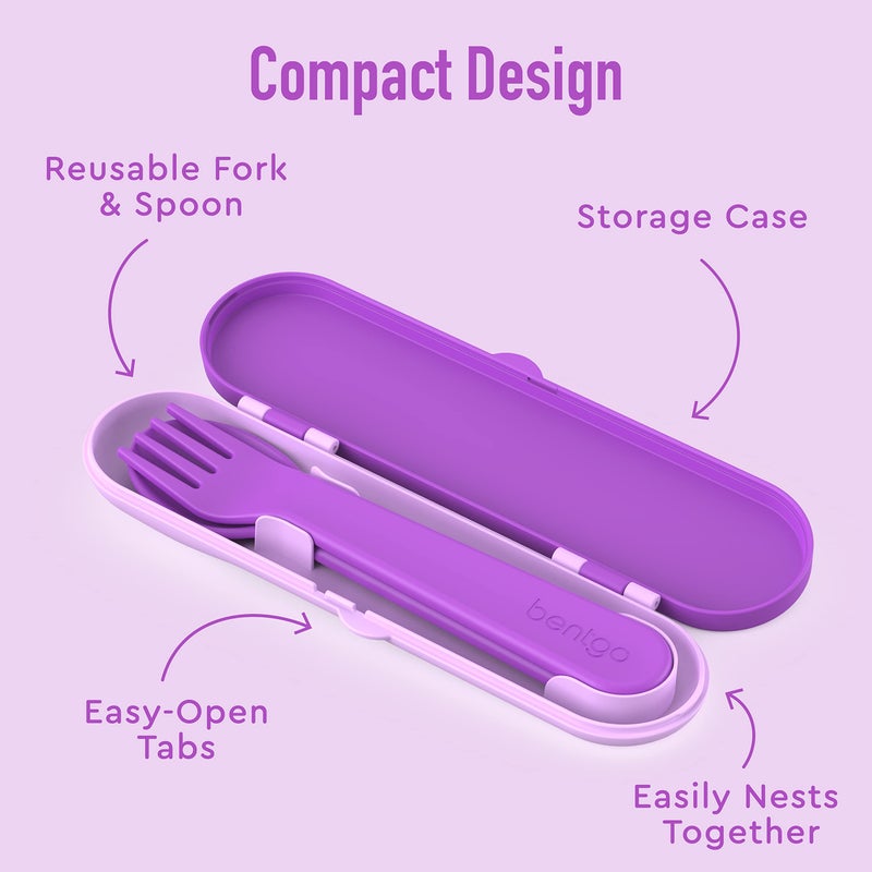 Bentgo Kids Utensil Set - Reusable Plastic Fork, Spoon & Storage Case - BPA-Free Materials, Easy-Grip Handles, Dishwasher Safe - Ideal for School Lunch, Travel, & Outdoors (Purple) - Image 4