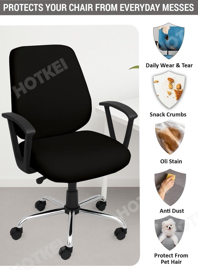 ITSPLEAZURE Black 2 Piece Set of 1 Office Chair Cover 200GSM Fabric Stretchable Elastic Polyester Removable Washable Office Computer Desk Executive Rotating Chair Seat Covers Slipcover Protector - Image 3