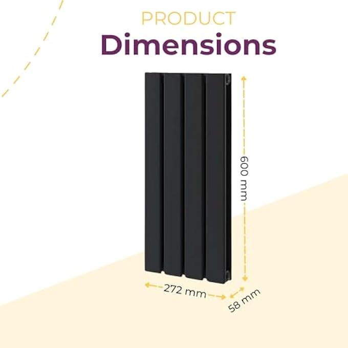 PINTA HORIZONTAL COMPACT RADIATOR DOUBLE FLAT PANEL COLUMN SLIM DESIGNER RADIATOR 600 X 272MM  MATT BLACK - Image 2