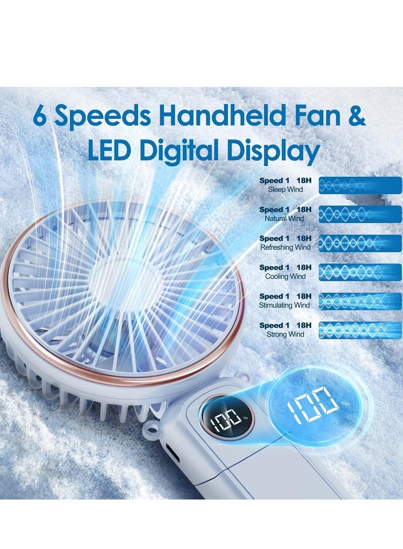 general Portable Handheld Fan, 5200mAh Rechargeable Hand Fan, 180° Foldable 6 Speeds Powerbank/Handheld/Neck/Desk 4 in 1, Trendy Metal Cooling Electric Personal Fan for Travel - Image 3