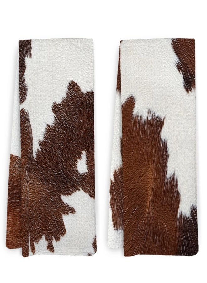 KFXHANGD Western Cow Print Kitchen Towels and Dishcloths Set of 2, Cow Gifts for Women Cows Lovers, Cow Print Hand Tea Towels for Bathroom Kitchen, 16x24 Inch - Image 1