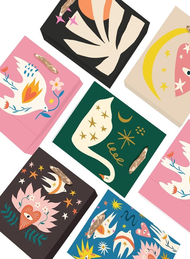 qiqee Medium Paper Gift Bags with Tissue Paper Handles 6PCS Retro Abstract Cardboard Floral Gift Bags for Women Mom Grandma Party Supply (6PCS Bags+ Tissue Paper - Image 4