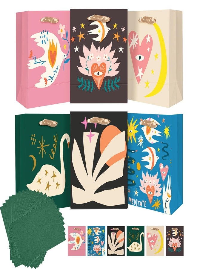 qiqee Medium Paper Gift Bags with Tissue Paper Handles 6PCS Retro Abstract Cardboard Floral Gift Bags for Women Mom Grandma Party Supply (6PCS Bags+ Tissue Paper - Image 1