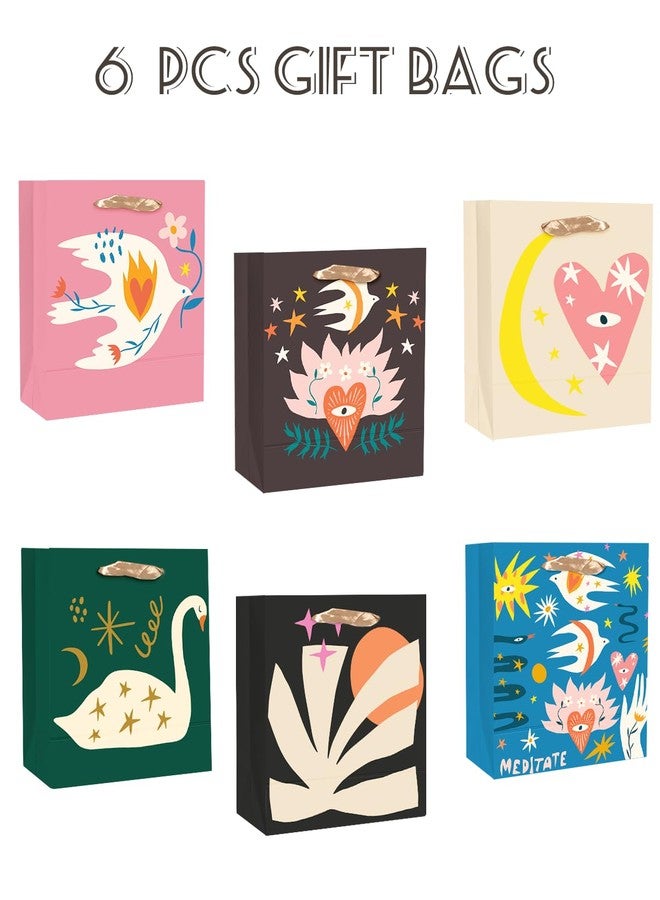 qiqee Medium Paper Gift Bags with Tissue Paper Handles 6PCS Retro Abstract Cardboard Floral Gift Bags for Women Mom Grandma Party Supply (6PCS Bags+ Tissue Paper - Image 2