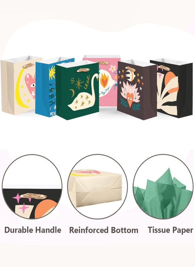 qiqee Medium Paper Gift Bags with Tissue Paper Handles 6PCS Retro Abstract Cardboard Floral Gift Bags for Women Mom Grandma Party Supply (6PCS Bags+ Tissue Paper - Image 3