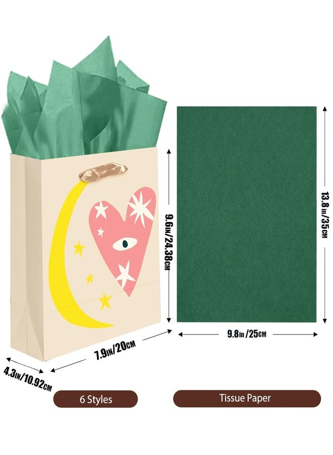 qiqee Medium Paper Gift Bags with Tissue Paper Handles 6PCS Retro Abstract Cardboard Floral Gift Bags for Women Mom Grandma Party Supply (6PCS Bags+ Tissue Paper - Image 5