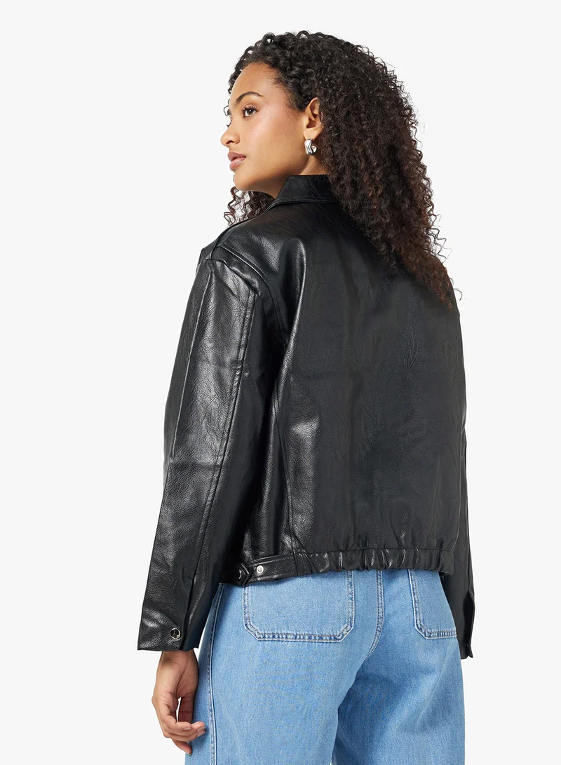 جينجر Zip Up PU Bomber Jacket