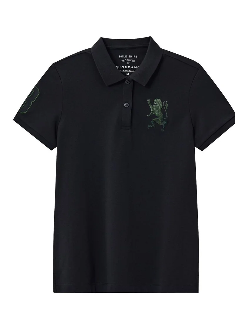 GIORDANO Women's Cotton Lycra 3D Lion Embroidery Polo