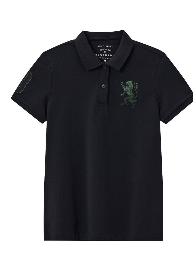 GIORDANO Women's Cotton Lycra 3D Lion Embroidery Polo - Image 1
