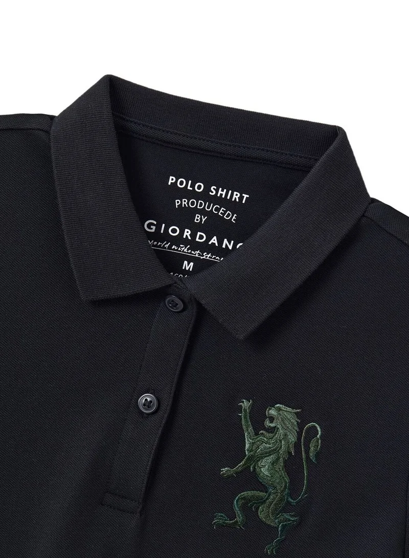 GIORDANO  Women's Cotton Lycra 3D Lion Embroidery Polo for Women | Best Price UAE