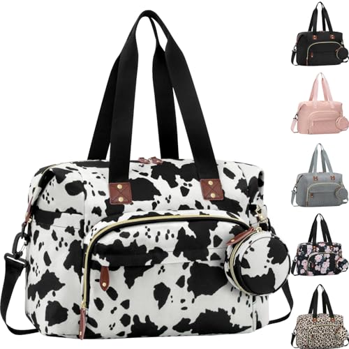 Tenot Diaper Bag Tote with Pacifier Case Baby Bag for Women with Shoulder Straps Travel Diaper Tote for for Mom and Dad Medium Size Cow Print - Image 1