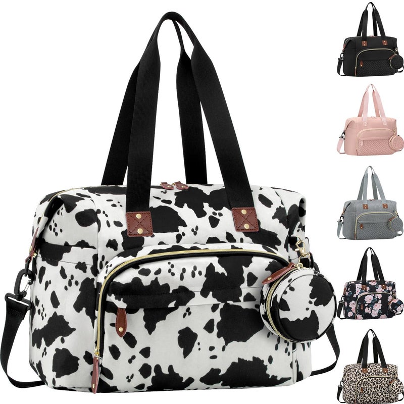 Tenot Diaper Bag Tote with Pacifier Case Baby Bag for Women with Shoulder Straps Travel Diaper Tote for for Mom and Dad Medium Size Cow Print - Image 2
