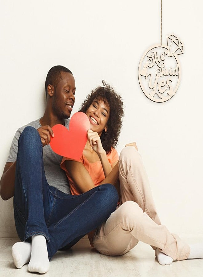 لوحة خشبية من AHANDMAKER مكتوب عليها "قالت نعم" خاتم ألماس، تُستخدم لتزيين حفلات الزفاف، حروف خشبية، زينة، كشك تصوير لحفلات الزفاف، لوحة جدارية معلقة، لوحة زخرفية لحفلات توديع العزوبية، 11.8 بوصة - Image 5