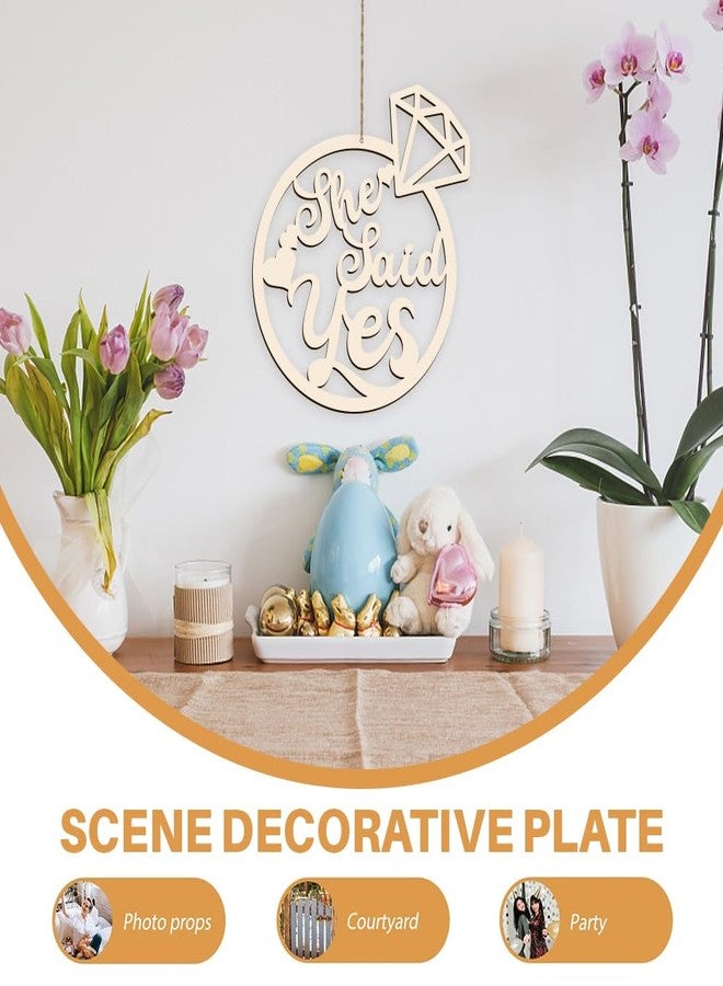 لوحة خشبية من AHANDMAKER مكتوب عليها "قالت نعم" خاتم ألماس، تُستخدم لتزيين حفلات الزفاف، حروف خشبية، زينة، كشك تصوير لحفلات الزفاف، لوحة جدارية معلقة، لوحة زخرفية لحفلات توديع العزوبية، 11.8 بوصة - Image 3