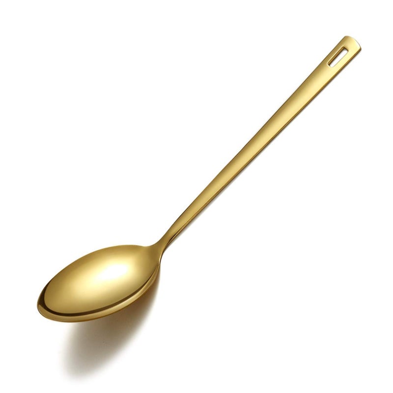 Berglander Gold Cooking Spoon Stainless Steel Solid Serving Spoon Titanium Gold Plating Basting Kitchen Spoon For Cooking Dishwasher Safe Easy to Clean