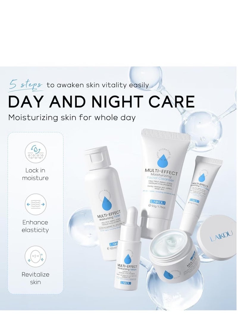 Laikou Hyaluronic Acid Skin Care Set, Multi-Effect Moisturizing Routine Kit for Women, Includes Serum, Cleanser, Toner, Eye Cream & Face Cream, Hydrating Facial Care - Image 4