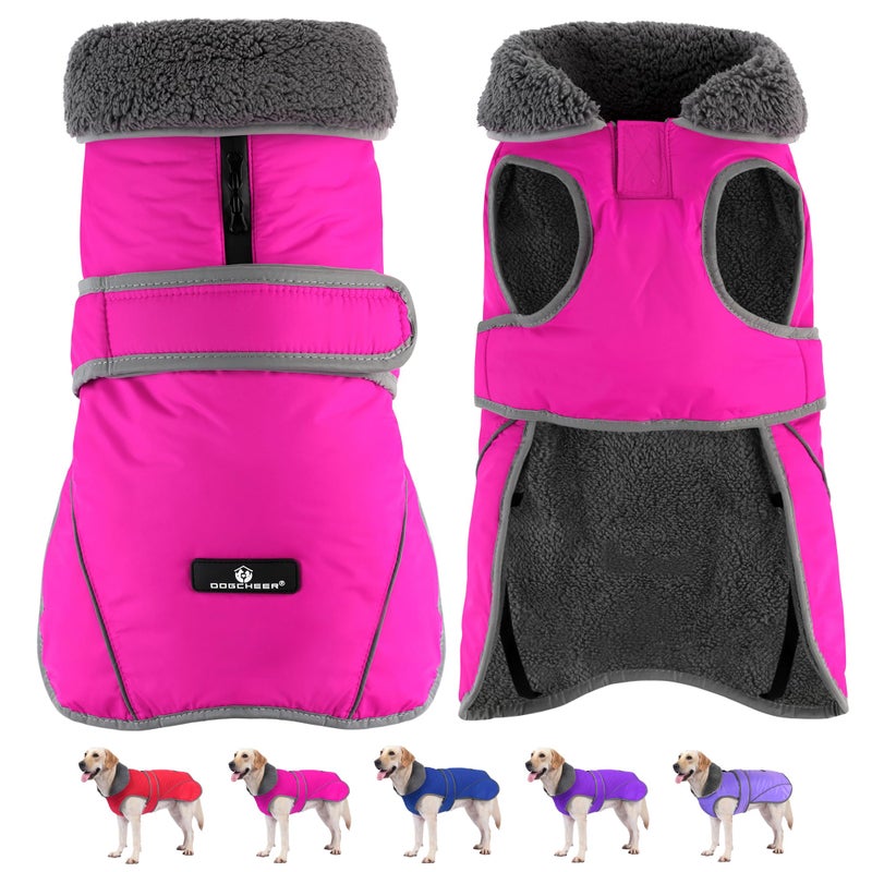 Dogcheer Dog Coat Waterproof Dog Jacket Reflective Pet Winter Coat with Adjustable Hook Loop Christmas Puppy Fleece Jacket Warm Turtleneck Snowsuit for Small Medium Large Dogs Pink S - Image 2