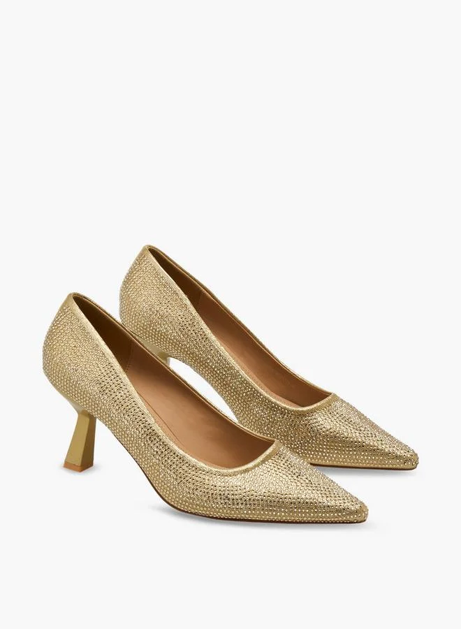 Women Rhinestone Embellished Flared Heel Shoes