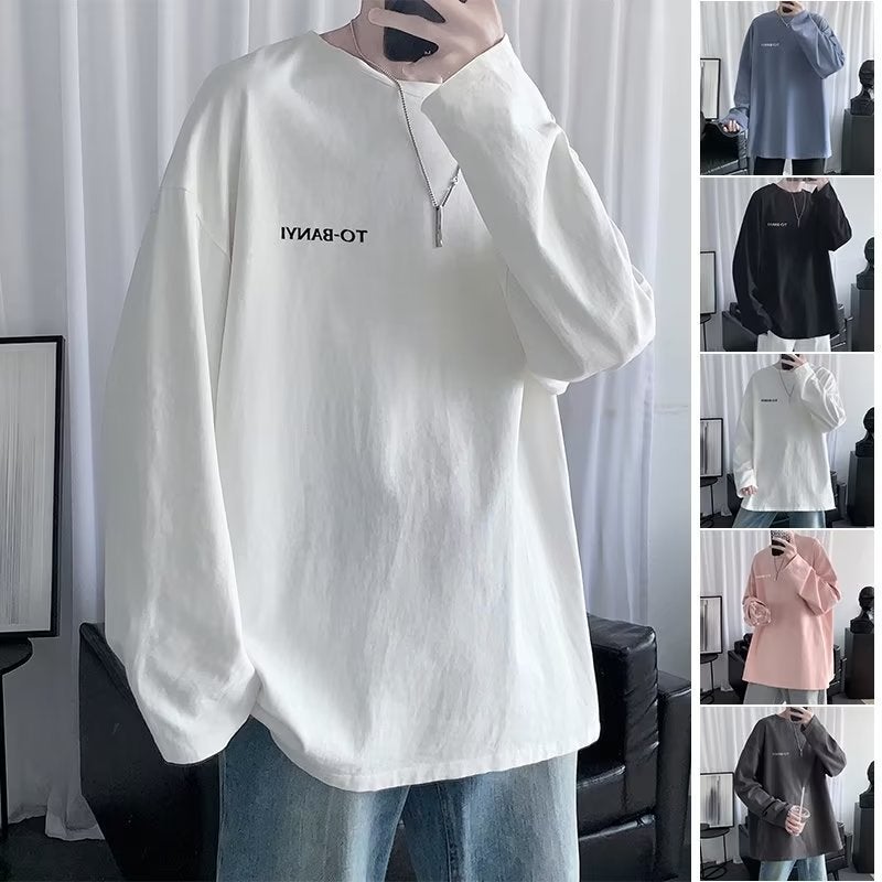 Autumn T-shirt Long-sleeved T-shirt Men's Hong Kong-style Loose Round Neck Couple's Base Shirt Casual Trendy Inner Top Men's Wear - Image 2