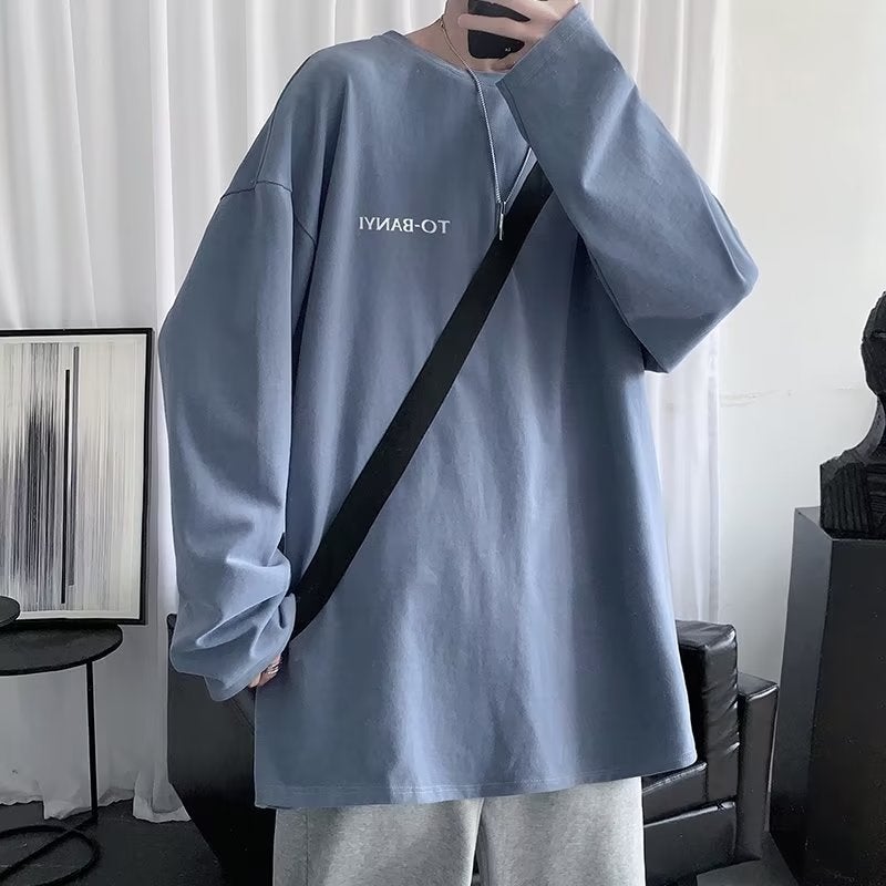 Autumn T-shirt Long-sleeved T-shirt Men's Hong Kong-style Loose Round Neck Couple's Base Shirt Casual Trendy Inner Top Men's Wear - Image 3