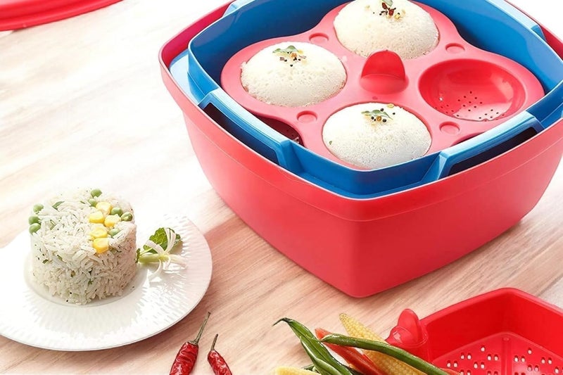 Microwave Dishwasher Safe Plastic Idli MakersMakes 8 Idlis Vegetable Steamer Rice CookerFull Big Set Rice Maker Idli Steamer With Lid Plastic Idli Maker MultiColor Pack Of 1