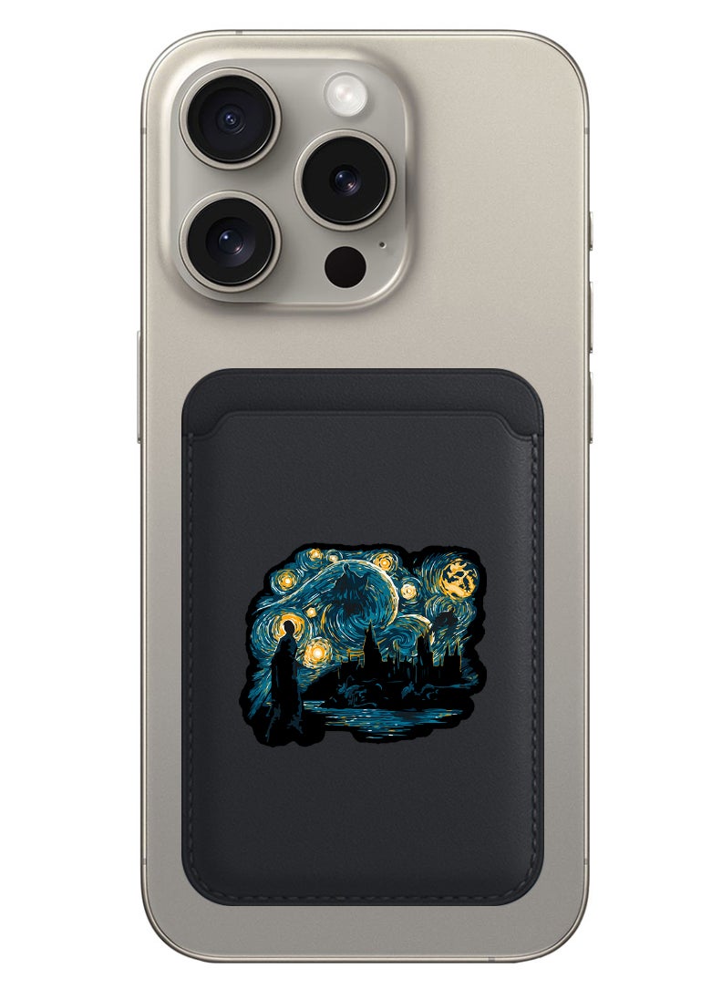 Theodor Magnetic Wallet, Compatible with MagSafe Wallet, for iPhone Wallet, for iPhone 16/15/14/13/12 Series, Not for iPhone 13/12 mini, 3 Card Holder, Vegan Leather, Black - Starry nights  - Image 1