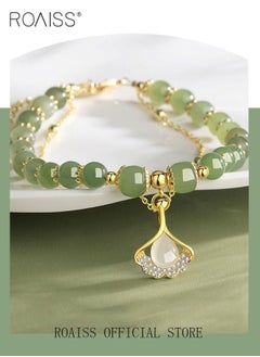 roaiss Fashion Jade Beads Two Layer Bracelet Women Girls Bracelet Leaf Lucky Jewelry Gifts Exquisite Bracelets Gemstone  - Image 5