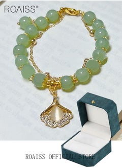 roaiss Fashion Jade Beads Two Layer Bracelet Women Girls Bracelet Leaf Lucky Jewelry Gifts Exquisite Bracelets Gemstone  - Image 2