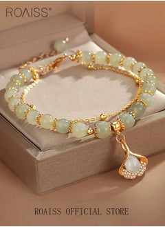 roaiss Fashion Jade Beads Two Layer Bracelet Women Girls Bracelet Leaf Lucky Jewelry Gifts Exquisite Bracelets Gemstone  - Image 1