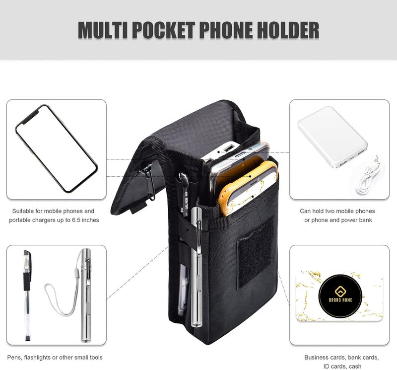KATOLK Dual Phone Holster, Large Smartphone Pouch, Belt Cell Phone Holder for iPhone 16/15/14 Pro Max & Samsung Phones, Compatible with Power Bank, for Work, Hiking, Camping, Barbecue, Rescue (L) - Image 3