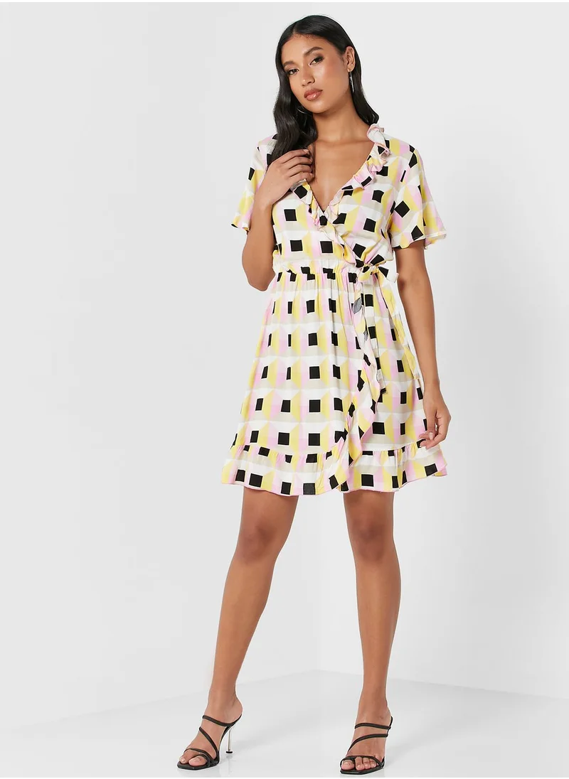 Jacqueline de Yong Floral Print Tie Detail Wrap Dress