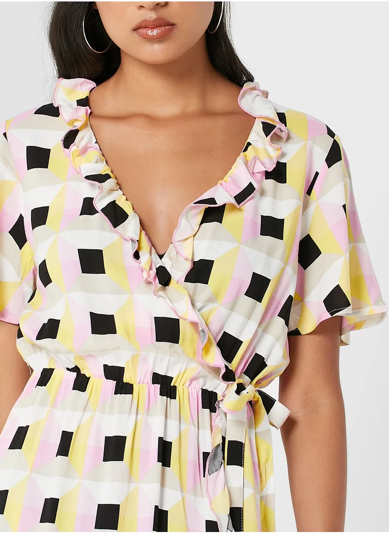 Jacqueline de Yong Floral Print Tie Detail Wrap Dress