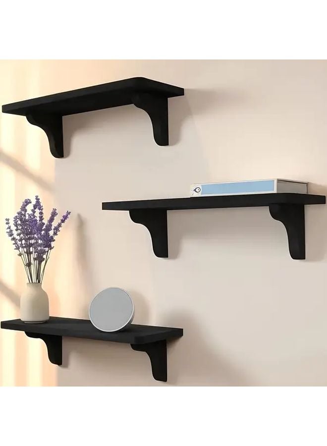 Black Solid Wood Floating Shelves 17 Inch 2pcs Easy To Install Farmhouse Wall Decor - Image 3