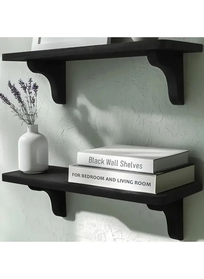 Black Solid Wood Floating Shelves 17 Inch 2pcs Easy To Install Farmhouse Wall Decor - Image 1